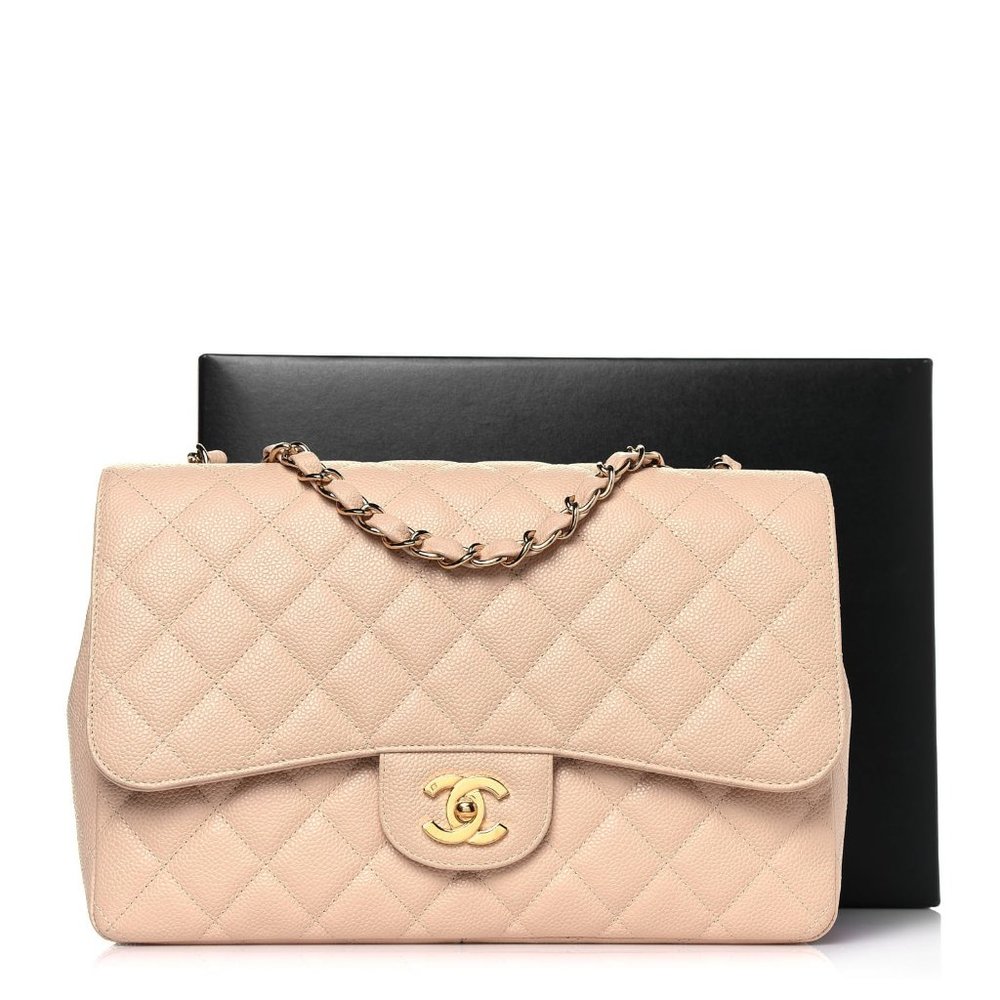 SOLD!!! AUTHENTIC CHANEL Caviar Jumbo Single Flap  in Beige Clair
